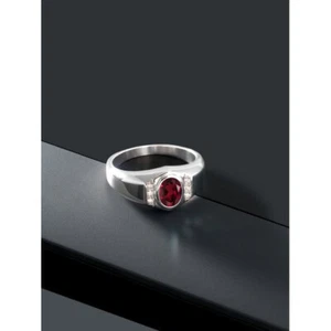 Bezel Set 1.35CT Red Ruby & White Moissanite In Real 10K White Gold Men's Ring - Picture 1 of 6