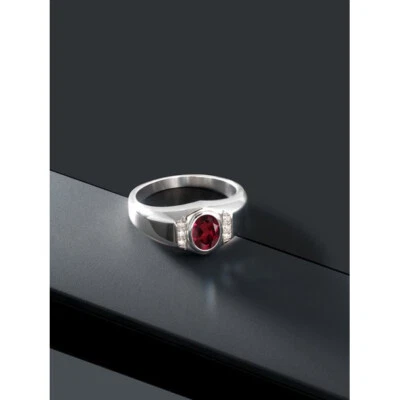 Bezel Set 1.35CT Red Ruby & White Moissanite In Real 10K White Gold Men's Ring - Image 1 of 4