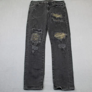 Y2K True Religion Jeans Mens 32 Black Geno Distressed Denim Relaxed Slim Skater - Picture 1 of 16
