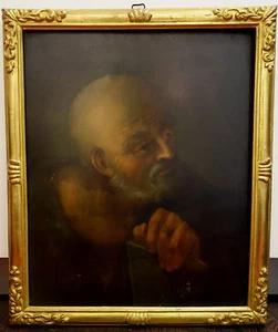 Cuadro al óleo sobre madera, Apóstol, San Pedro Pedro,?, siglo XVIII, Alemania, marco dorado - Imagen 1 de 4
