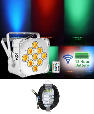 Rockville RGBWA+UV Battery Powered White Wireless Wash Par Light+Chauvet Cable - Image 1 of 4