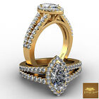 Halo Split Shank French Pave Marquise Diamond Engagement Ring GIA H VVS2 1.75Ct