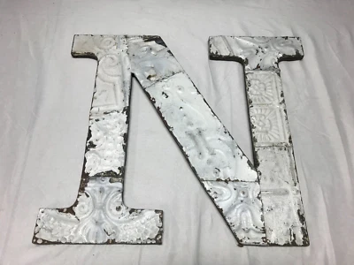 Techo decorativo de hojalata salvamento 16" retazos de metal blanco de colección letra N 1618-23B Foto 1 de 4