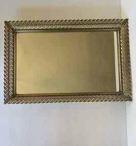 Vintage Mirrored Vanity Tray with detailed Ornate Gold Trim - Picture 1 of 12