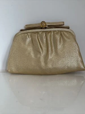 After Five Clutch Vintage Evening Gold Tone Bow + Rhinestones Bag Purse USA Made - Image 1 of 4