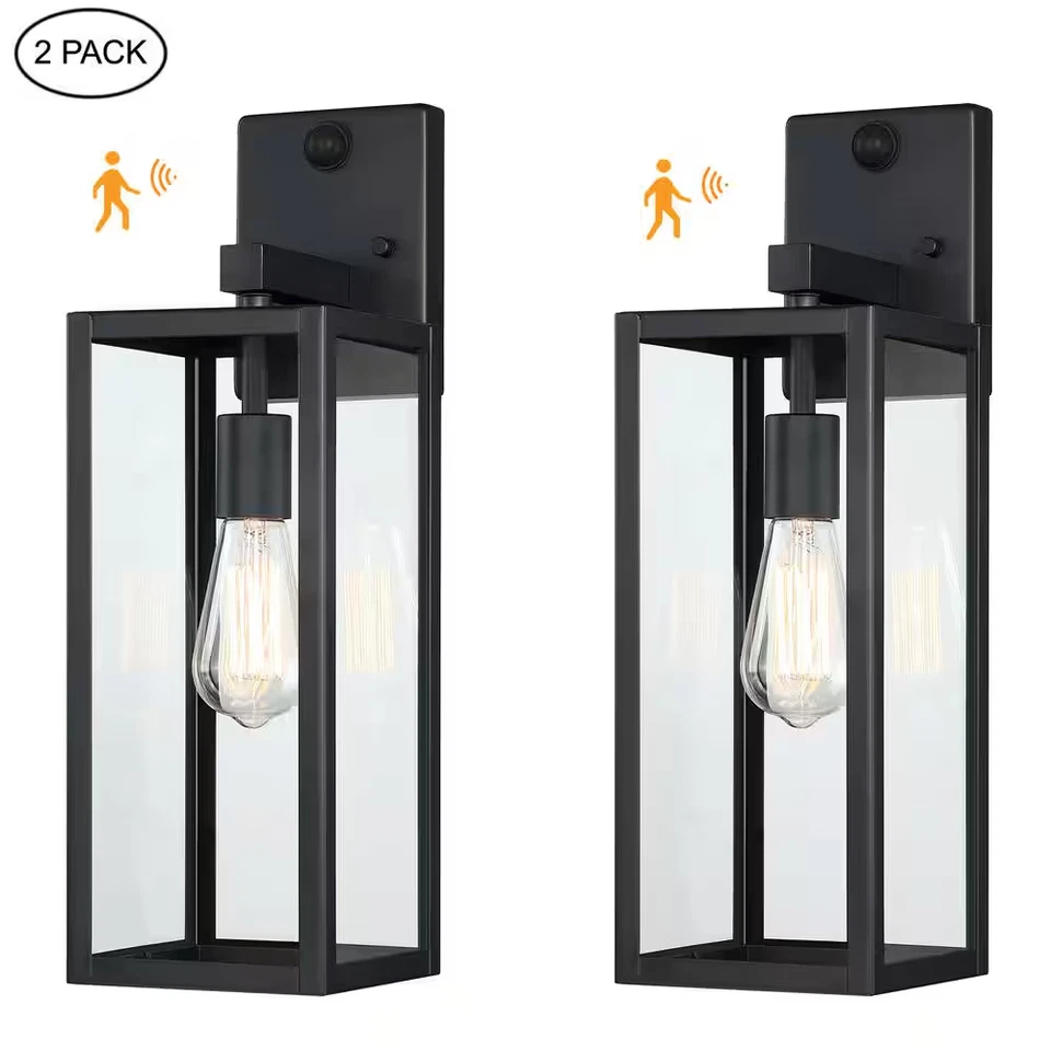 Cono de linterna de pared con cable para exteriores con sensor de movimiento negro de 19" 2Pk F88712-BK-MS nuevo Foto 1 de 4