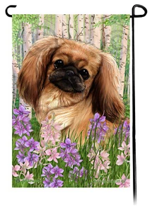 Spring Flowers Garden Flag - Red Sable Pekingese - Picture 1 of 1