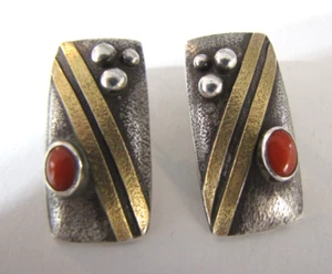 Sterling Silver 22k Gold Earrings Modernist Abstract Artisan Handmade - Picture 1 of 23