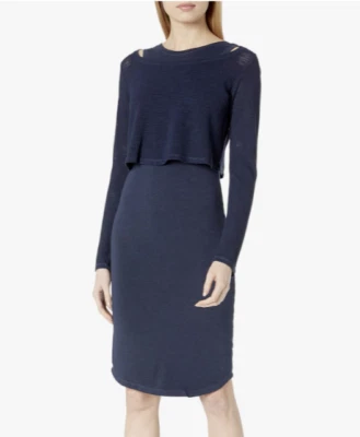 Vestido MONROW NUEVO CON ETIQUETAS $180 Azul Marino Malla Medios Mixtos Doble Capa Talla M Foto 1 de 4