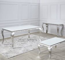 Louis Chrome Glass Coffee Console Dining Tables Grey White Marble Black