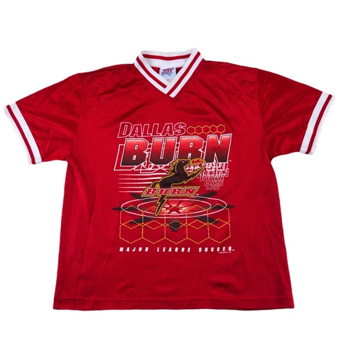 Vintage MLS Dallas Burn Jersey 2002 Major League Soccer Futbol Youth Size Medium Cover