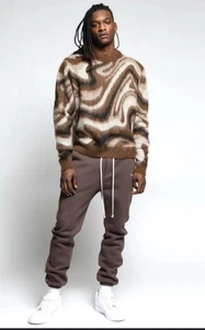 Twenty Montreal Men Brown Swirl Wool Polo Sweater Men’s Size Large NWT - Picture 1 of 16