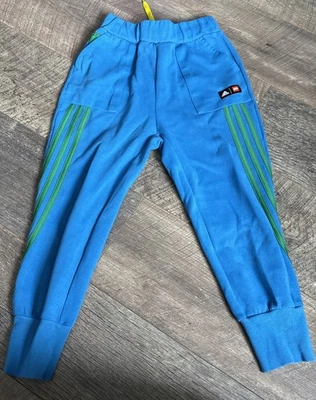 Kids Adidas Lego Tracksuit Bottoms Age 9-10 Bright Blue With Green Stripes - Image 1 of 4