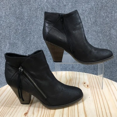 Botas femininas MIA 10 pretas com zíper lateral tornozelo salto couro sintético casual - Imagem 1 de 4