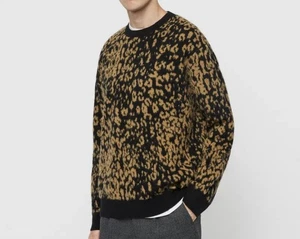 all saints MENS Size Medium Wildcat CREWNECK Sweater Animal Print Leopard Wool - Picture 1 of 9