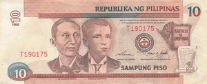 Philippines 10 Piso 1998 Series T Circulated Banknote JH 14 - Foto 1 di 2