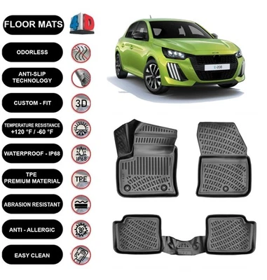 Alfombrillas forro para Peugeot 208 eléctrico (2022-2025) 4D moldeado negro 4 un. Foto 1 de 4