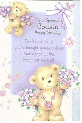 CUT ABOVE Cousin Birthday Card Large Cute Design Lovely Verse 15 x 23 cm Cut Out Design.