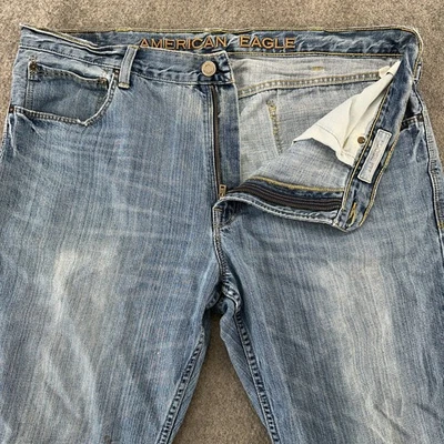 Мужские джинсы American Eagle Outfitter 38x32 синий свет стирка свободного покроя прямые штанины - Изображение 1 из 4