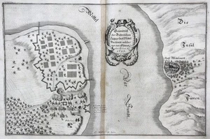 Middelfart Fünen Sund Dinamarca Mapa Plano Grabado En Cobre Merian 1650 - Picture 1 of 1