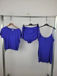 M&S Womens 3pcs Pj Bundle Size L Nightie and 2pcs Shorts Set Blue New F2 - Picture 1 of 10