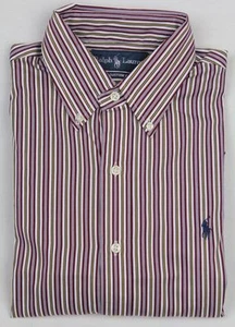 Ralph Lauren Burgundy Yellow Custom Stripe Dress Shirt Navy Pony NWT - Picture 1 of 1