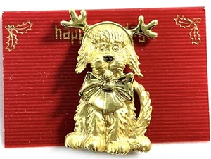 Broche vintage dorado de Navidad con astas para perros - Imagen 1 de 4