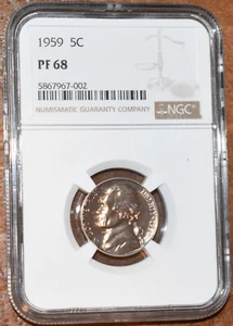 USA 1959 Jefferson Nickel 5c - NGC Graded PF 68 - Beautiful Modern Proof Coin - Picture 1 of 2