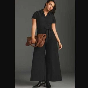 New women's 14 Maeve x Anthropologie The Colette wrap jumpsuit in black - Picture 1 of 12