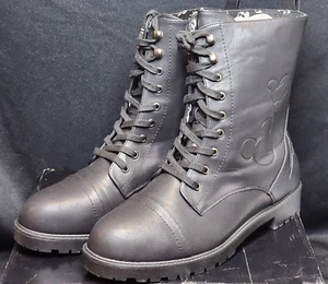 WOMEN'S TORRID DISNEY MICKEY MOUSE 4D PU FOLD OVER COMBAT BOOTS SIZE 13 BLACK - Picture 1 of 22