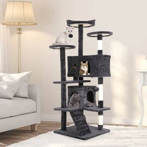 55" Cat Tree Tower Multi-Level Cat Condo Scratching Post Pet Kittens Play House - Picture 1 of 8