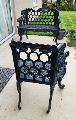 ANTIQUE HEAVY CAST IRON GOTHIC GARDEN BENCH & CHAIR SET - MEXICO - Image 1 of 4