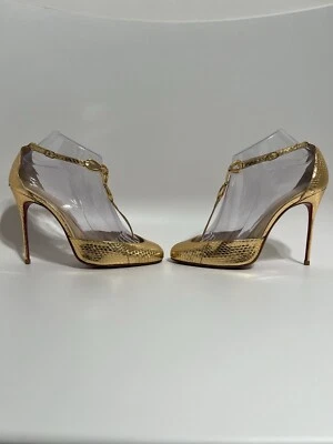 Vtg Christian Louboutin Gold Snakeskin ‘Carla’s Mum’ Heels 38.5 - Image 1 of 4