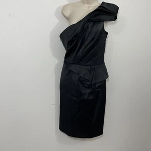 Julian Joyce By Mandalay Silk Stretch Size 8 Black Pleated Dress One Shoulder - Picture 1 of 8