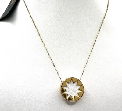 House of Harlow 1960 Pequeño tono dorado starburst con collar colgante de cuero blanco Foto 1 de 3