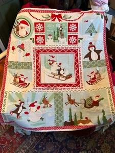 Quilt Top Panel -  JOY by kate - Cotton, New, Unwashed - Santa, Animals - Picture 1 of 7