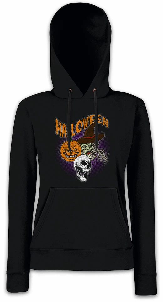 HALLOWEEN FACES Damen Hoodie Sweatshirt Witch Moon Hexe Pumpkin Face - Bild 1 von 1