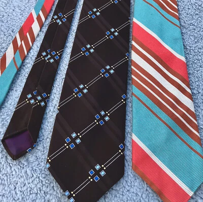Lote Corbata De Colección Woodward & Di Eduardian Para Hombre Corbata Ancha Geo Rayas Años 60 70 Mod Foto 1 de 4
