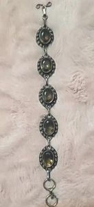 Vtg sterling Silver 925 Smoky Topaz Links Toggle Bracelet - Foto 1 di 7