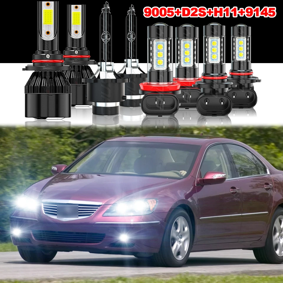 Fit Acura RL 2005-2012 -8PCS Front LED HID Headlights Daytime Fog Light Bulbs - Image 1 of 4
