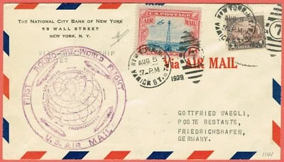[sto180] USA 1929 ZEPPELIN FLIGHT COVER ROUND THE WORLD 1ST FLIGHT Sc#C11 & #571 - Image 1 of 2