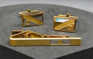 Juego de 2 gemelos Dunhill vintage de oro y plata de 1,2 cm y clip/barra de corbata de 5 cm - Imagen 1 de 3
