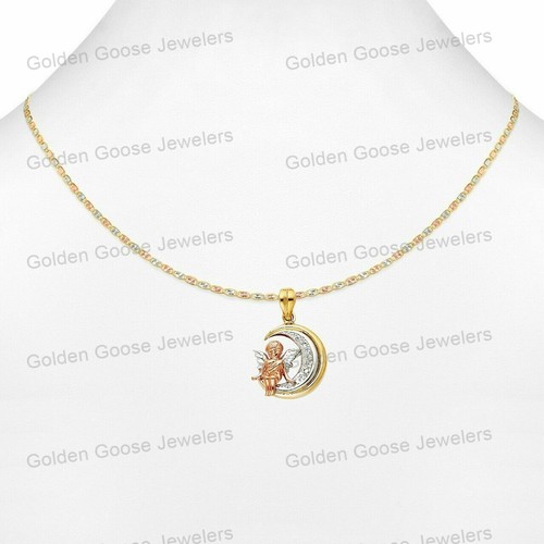 Ciondolo angelo vero oro 14 kt tricolore zirconi catenina Valentino