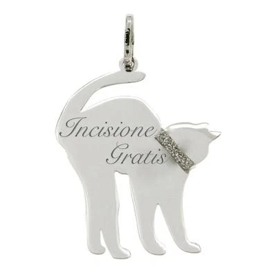 Ciondolo gatto arruffato mm 30x22 in argento 925 rodiato - incisione gratis - - Immagine 1 di 2