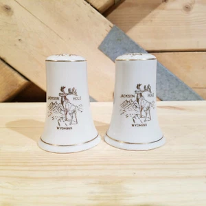 Jackson Hole Wyoming Salz Pfefferstreuer Set Karibu Goldfarbe Vintage - Swanky Barn - Bild 1 von 12