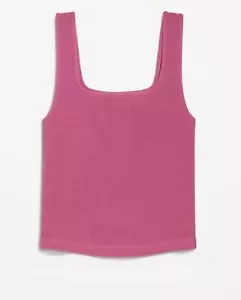 Women's XL Tank Top Cropped Rib-Knit Old Navy Pink Wide Straps Square Neck - Picture 1 of 1