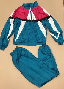 Vintage 1990s Womens Track Suit Jacket & Pants Set Sz M Color Block - Picture 1 of 8