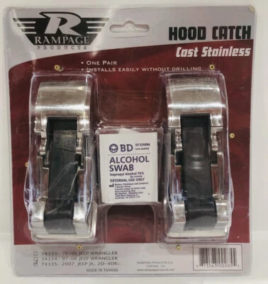 Juego de pestillos de capó para Wrangler 2007-18 (JK), acero inoxidable, Rampage Jeep 74335 Foto 1 de 3