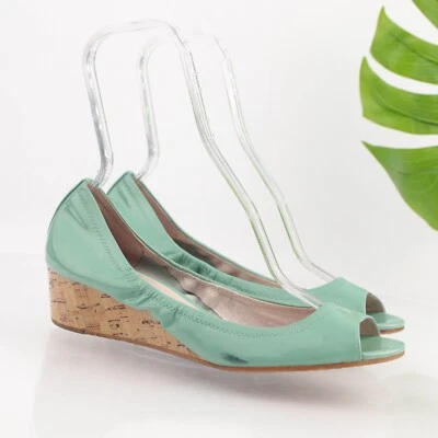 Vince Camuto Womens Ryssa Pump Size 11 Retro Green Patent Low Wedge Peep Toe - Image 1 of 4