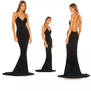 Norma Kamali Women's Low Back Slip Mermaid Fishtail Gown Black XL/42 NWT $350 - Picture 1 of 7